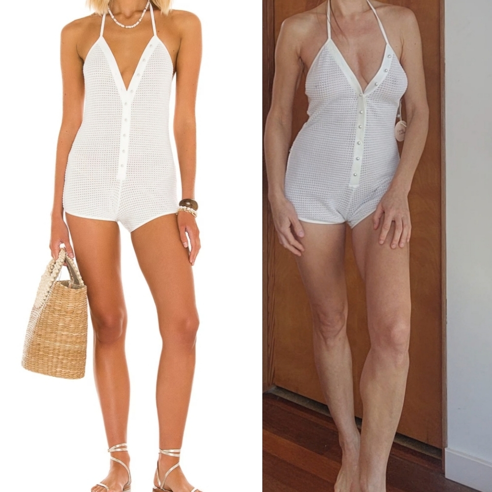 Nwt Camila Coehlo Ranae summer thermal white low key pearl button romper xs/s